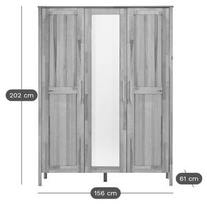 Armoire avec miroir 3 portes Charly Marron - Bois massif - 156 x 202 x 61 cm