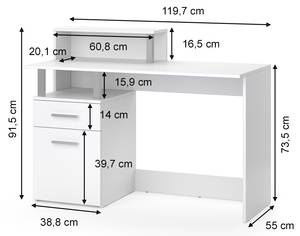 Schreibtisch Nord Weiß Weiß - Holzwerkstoff - 119 x 91 x 55 cm