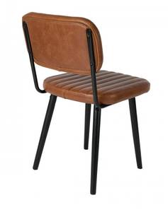 Chaise rétro capitonnée marron Imitation cuir / Chêne massif - Noir - Marron