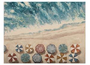 Tableau peint Healing at the Sea Bleu - Bois massif - Textile - En partie en bois massif - 100 x 75 x 4 cm