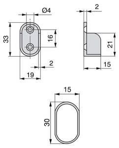 Set mit ovaler Schrankstange 30 x 15 mm Grau - Metall - 5 x 10 x 105 cm