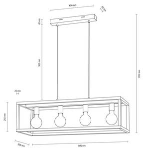 Kago Plafonnier Chêne massif / Acier - 4 ampoules