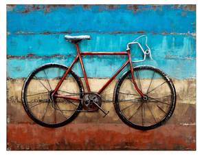 Tableau métallique Cycling to the Beach Bleu - Rouge - Métal - 100 x 70 x 5 cm