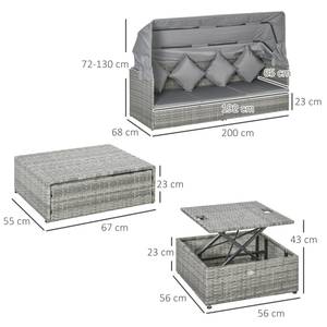 Rattan Gartenmöbel Set 860-162V00GG Grau - Textil - 68 x 74 x 200 cm