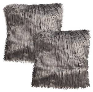 Lot de 2 coussins gris à poils longs Gris - Fourrure synthétique - 45 x 45 x 10 cm