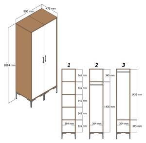 Kleiderschrank 2 Türen Alhena Braun - Holzwerkstoff - 202 x 48 x 80 cm