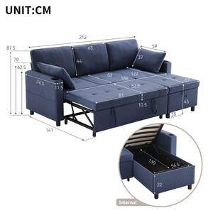 Ecksofa Mercury Ⅷ Blau - Holzwerkstoff - Metall - Textil - Holzart/Dekor - Holz teilmassiv - 141 x 87 x 212 cm