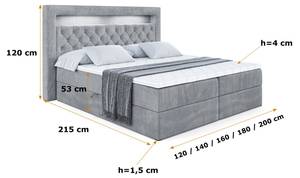 Boxspringbett - NOEL GOLD - LED Grau - Breite: 120 cm - H3