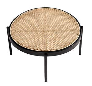 Runder Couchtisch aus Rattan und Schwarz Schwarz - Holzwerkstoff - Rattan - 66 x 40 x 66 cm