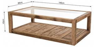 Table basse 1 plateau verre Marron - Bois massif - 80 x 43 x 140 cm
