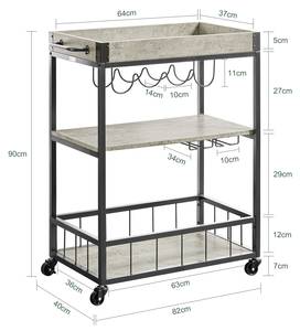 Chariot de Service FKW56-HG Gris - Bois manufacturé - 80 x 90 x 40 cm