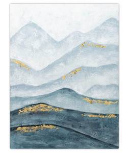 Tableau peint Enchanted Mountains Bleu - Bois massif - Textile - 75 x 100 x 4 cm