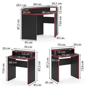 Bureau ordinateur Kron noir/rouge Set 1 Noir - Rouge - Bois manufacturé - 60 x 87 x 90 cm