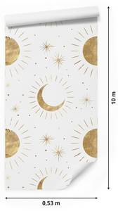 Tapete Sonne MONDE Sterne Boho Stil Beige - Braun - Weiß - Papier - Textil - 53 x 1000 x 1000 cm