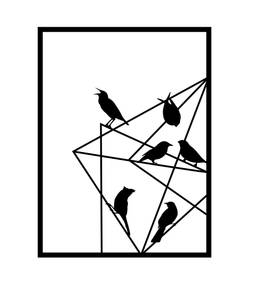 Wall Art Birds on Wire Noir - Métal - 37 x 49 x 2 cm