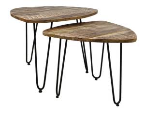 Set de 2 tables basses Dexter 2 articles Beige - Bois massif - 60 x 46 x 60 cm