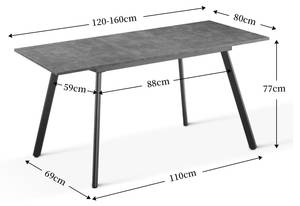 Table de salle à manger MARA Imitation béton - Imitation chêne de sable - Noir