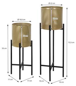 2er Set Blumenständer mit Übertopf Schwarz - Metall - 19 x 76 x 19 cm