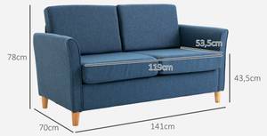 2 Sitzer Sofa 833-653BU Blau - Textil - 70 x 78 x 141 cm