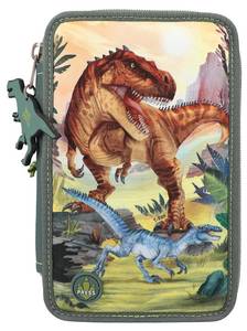 Dino World 3-Fach Federtasche Landschaft Grün - Textil - 13 x 8 x 20 cm