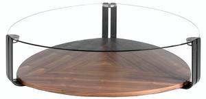 Table basse en bois de noyer et verre Noir - Marron - Verre - Bois massif - Bois/Imitation - 135 x 32 x 135 cm
