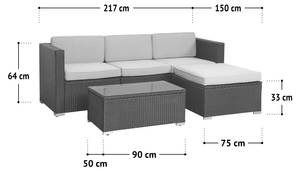 Gartenlounge CALIFORNIA + Haube Schwarz - Kunststoff - Polyrattan - 217 x 64 x 150 cm