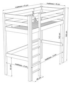 Hochbett N05 Grau - 120 x 200 cm