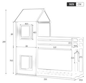 Kinder Etagenbett FZLT89 Weiß - Massivholz - 97 x 209 x 216 cm