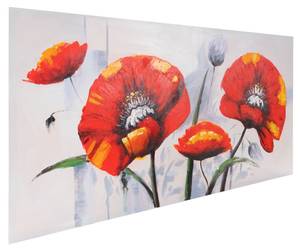 Ölgemälde Roter Mohn handgemalt Textil - 140 x 70 x 3 cm