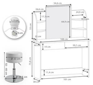 Schminktisch Charlotte Hocker LED Eiche Dekor