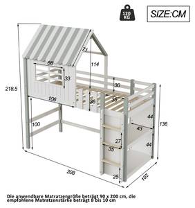 Hochbett HomeySHEF Ⅰ Grün - Weiß