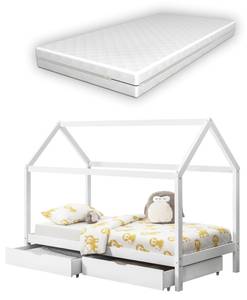 Kinderbett mit Matratze 90x200cm Weiß - Massivholz - 98 x 150 x 206 cm