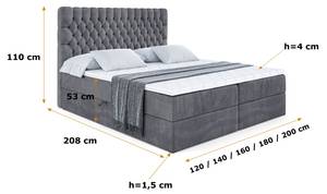 Boxspringbett DAISY Steingrau - Breite: 200 cm - H3