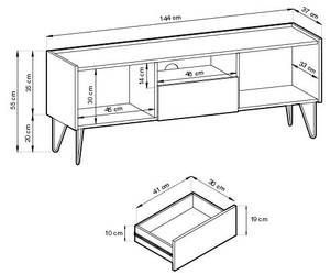 Meuble tv HARMONY RTV144 2D1D Noir - Bois manufacturé - Matière plastique - 144 x 55 x 37 cm