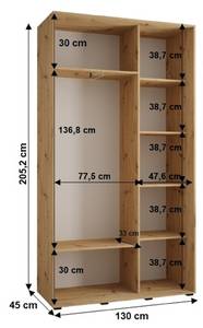 Armoire à portes coulissantes sapporo 1 Noir - Blanc - 130 x 45 cm - 2 porte