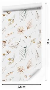 Tapete PFLANZEN Blumen Blätter Aquarell Beige - Braun - Grau - Grün - Weiß - Papier - Textil - 53 x 1000 x 1000 cm