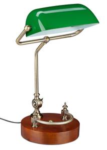Lampe de banquier avec abat-jour vert Marron - Doré - Vert - Bois manufacturé - Verre - Métal - 26 x 42 x 25 cm