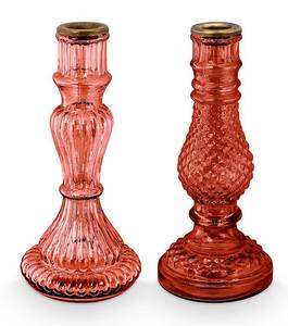 Kerzenständer Glas (2er Set) Pink - Glas - 9 x 9 x 20 cm