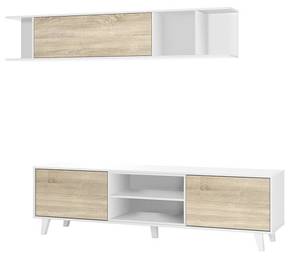 Mur de rangement Buffalo Blanc et Chêne Blanc - Bois manufacturé - 180 x 51 x 41 cm