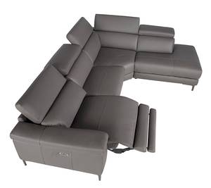 Canapé d'angle en cuir gris Gris - Cuir véritable - Textile - 295 x 97 x 232 cm