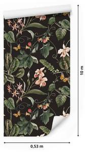 Tapete Aquarell BLÄTTER Blumen Natur Beige - Schwarz - Grün - Rot - Papier - Textil - 53 x 1000 x 1000 cm