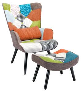 Relaxsessel mit  Patchwork Dominique Orange - Massivholz - 75 x 96 x 67 cm