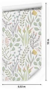 Tapete FELDBLUMEN Blätter Natur Pflanzen Beige - Blau - Braun - Grün - Papier - Textil - 53 x 1000 x 1000 cm