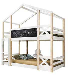 Lit maison pour enfants Hemera Ⅲ Noir - Blanc - Bois manufacturé - Métal - Bois massif - Bois/Imitation - 96 x 205 x 207 cm