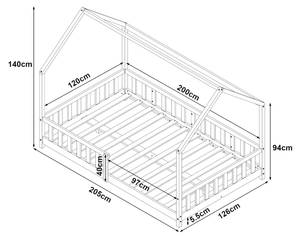 Lit cabane Hesel avec matelas Blanc - 126 x 140 x 205 cm