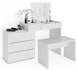 Schminktisch Lotos Weiß mit Sitzbank Weiß - Holzwerkstoff - 117 x 78 x 45 cm