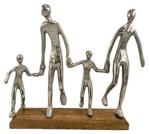 Harmonische Familienskulptur Silber - Metall - Massivholz - 38 x 31 x 7 cm