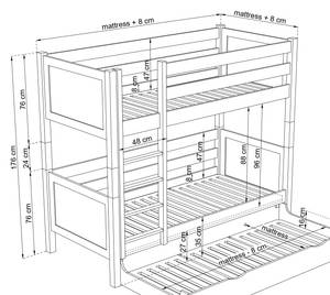 Etagenbett N02 mit Matratzenschublade Eiche Hell - 80 x 180 cm