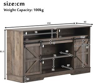 TV-Lowboard Kale Grau - Holzwerkstoff - Massivholz - 150 x 82 x 150 cm