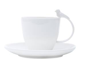 Tasses et soucoupes White bird (12pcs) Blanc - Porcelaine - 9 x 7 x 9 cm